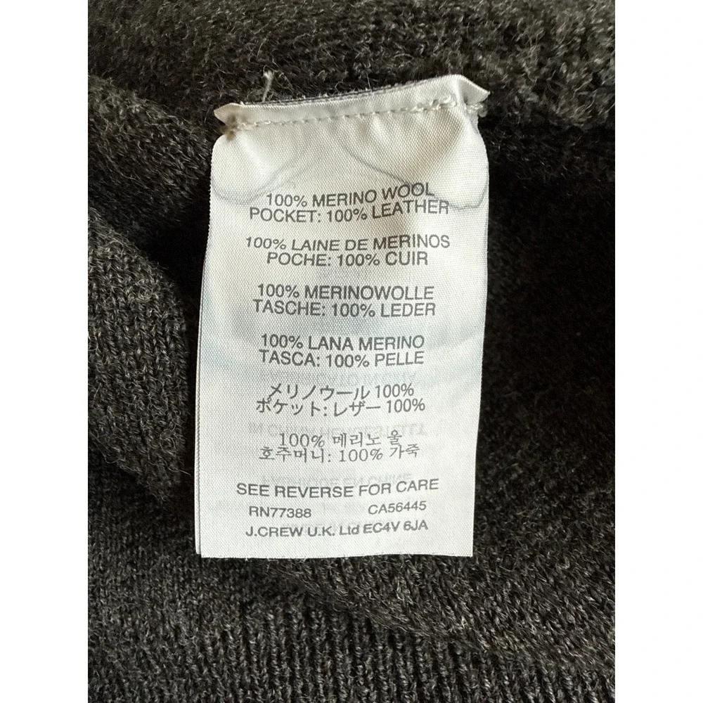 J Crew Sweater Womens Small Gray Merino Wool Short Sleeve Leather Pockets Preppy